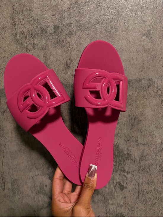 Dolce & Gabbana Shoes - Dolce & Gabbana Hot Pink Logo Slide Sandals
